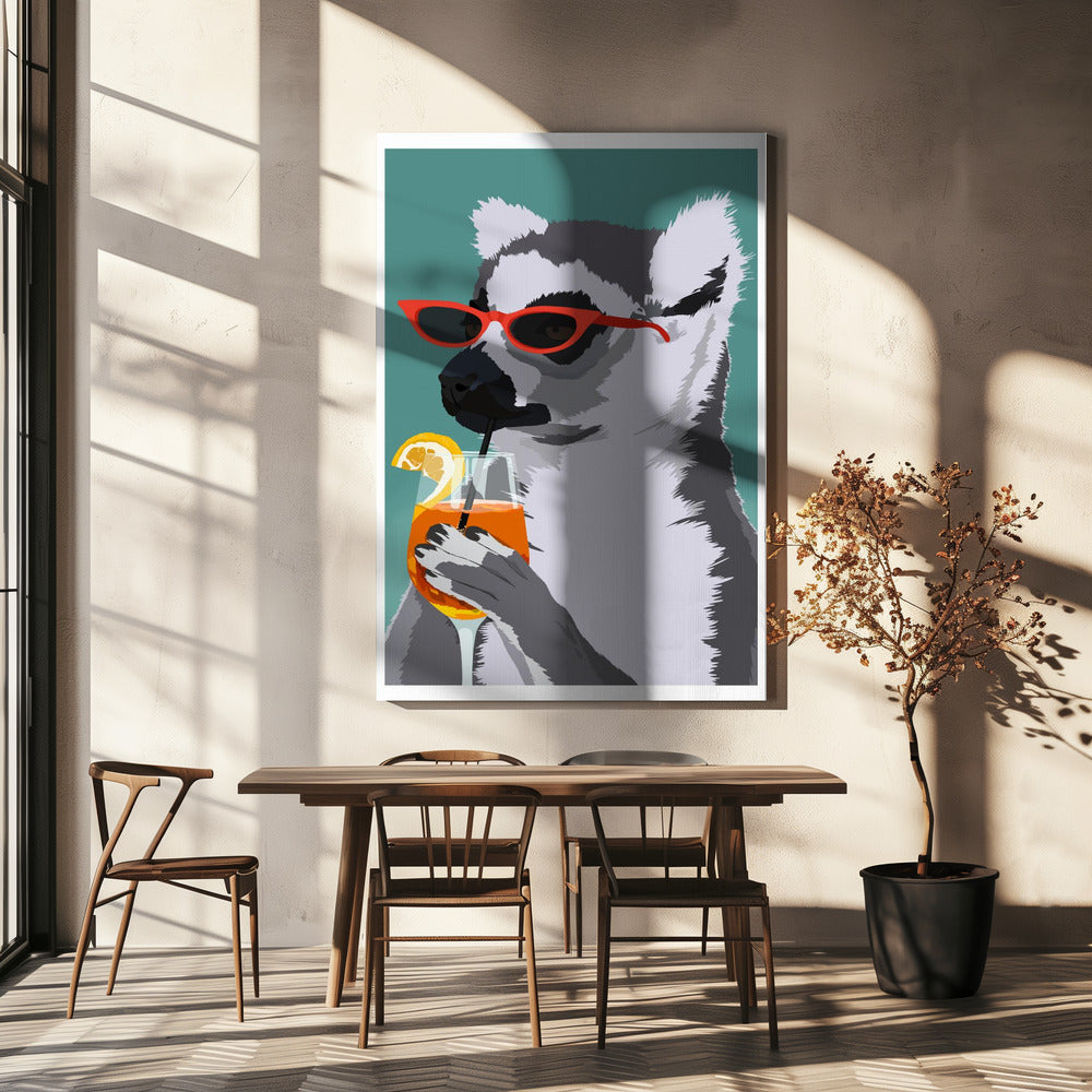 Jugdy Lemur mit Getränk | Leinwand