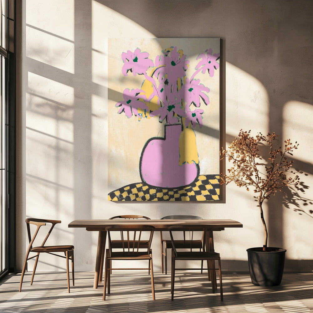 Rosa Blumen in einer Vase | Leinwand