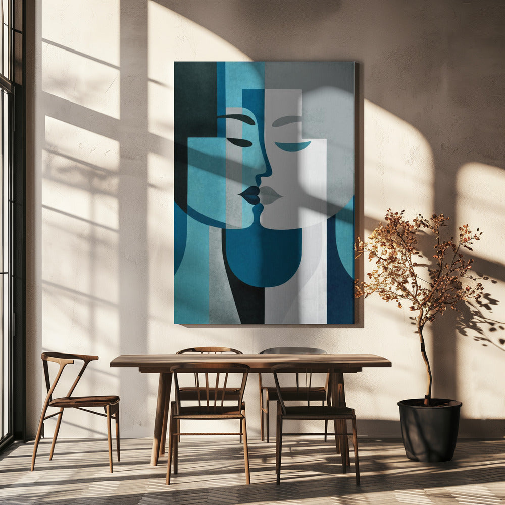 Kiss Me Teal Grey | Leinwand