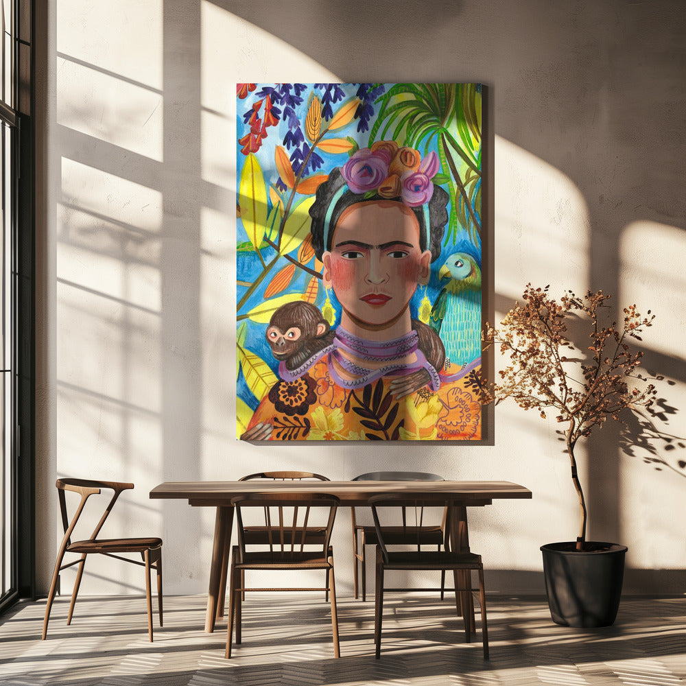 Frida und ihre Papageien | Leinwand