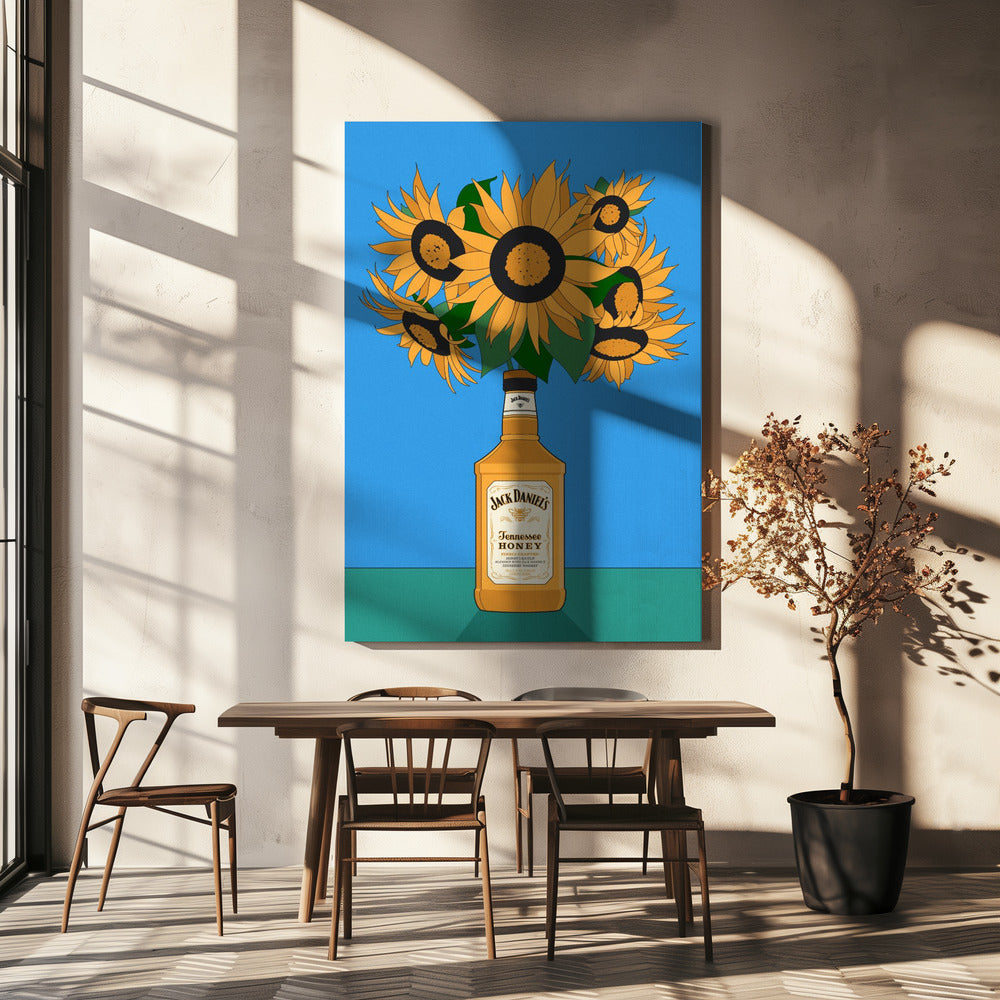 Sonnenblumen in Honig-Whiskey-Retro-Illustration | Leinwand