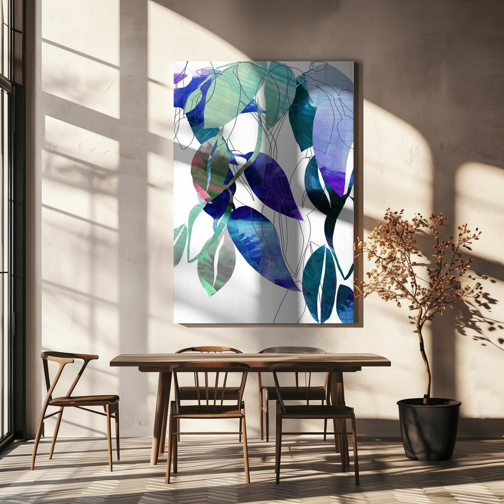 Botanical Leaf Print Art In Navy Blue 3 | Canvas