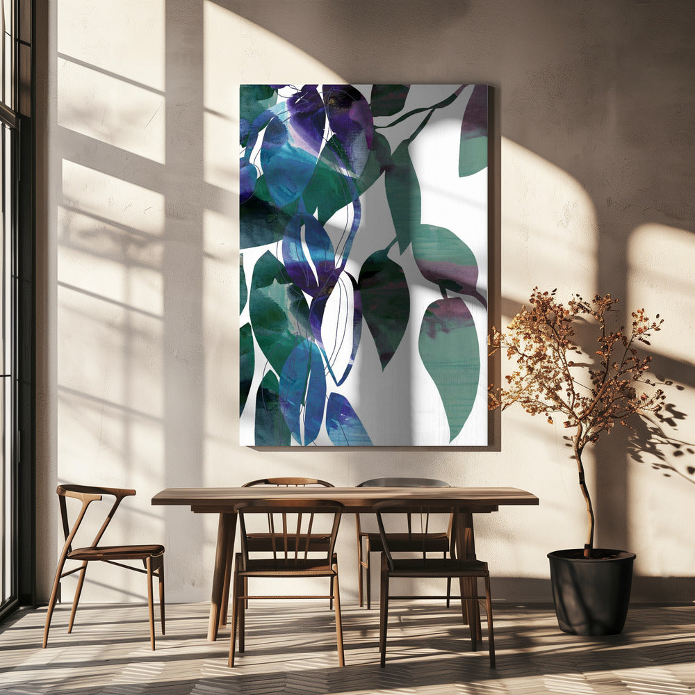 Botanical Leaf Print Art In Navy Blue 1 | Canvas