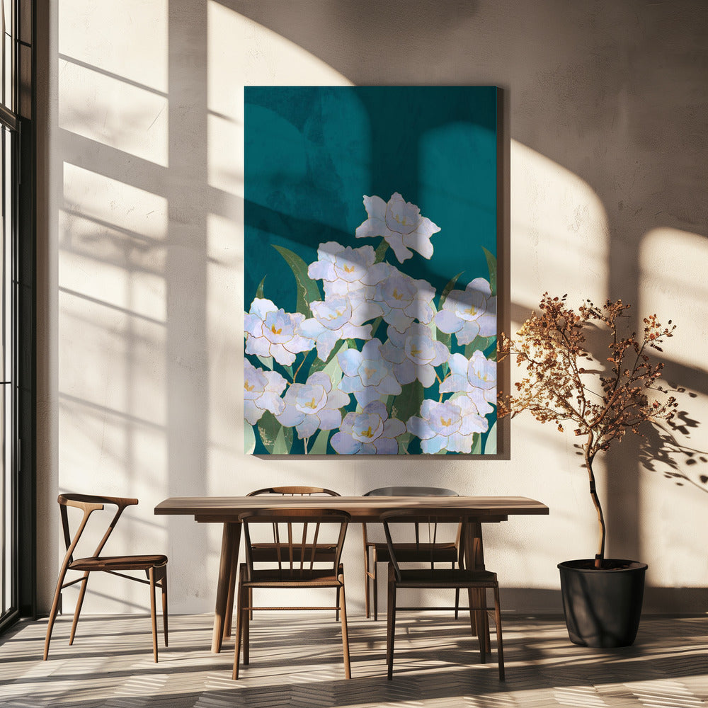 Narzissenblüten Türkis | Leinwand
