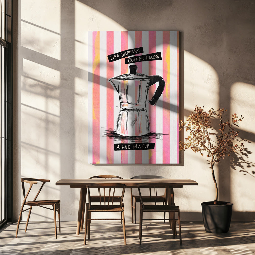 Mokka-Kaffee auf Streifen - Hug in a Cup | Leinwand