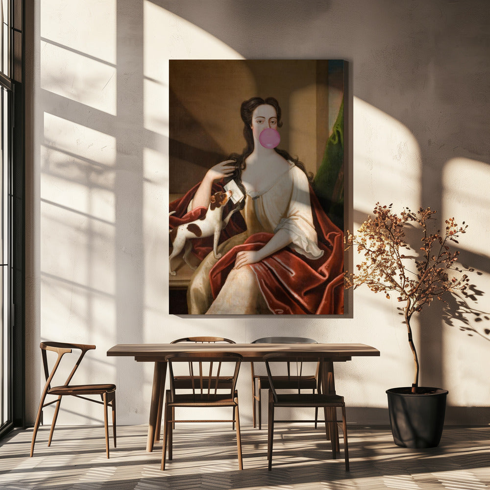 Renaissance Kaugummi Portrait und Hund / Veränderte Kunst | Leinwand