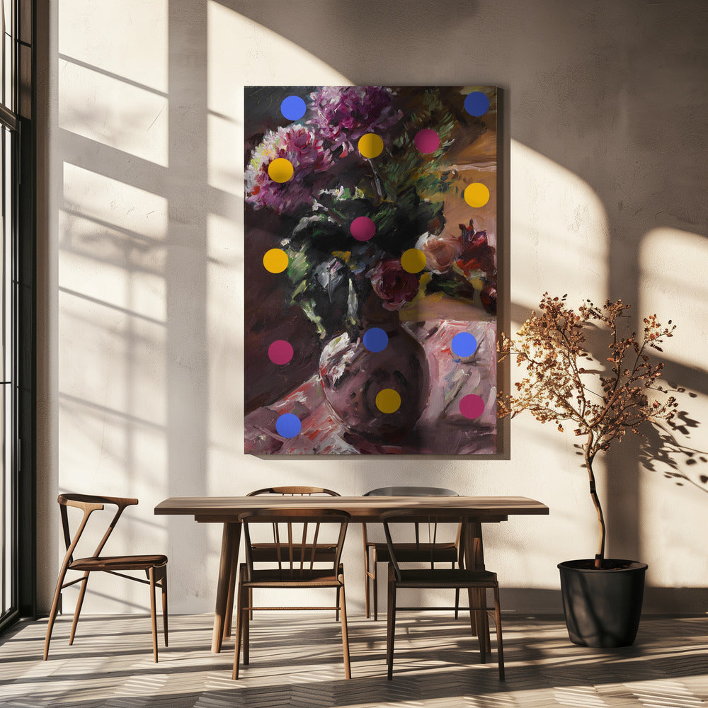 Classic Vase of Flowers And Dots | Canvas