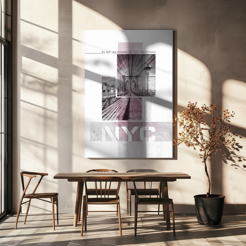 Posterkunst NYC Brooklyn Bridge | rosa Marmor | Leinwand