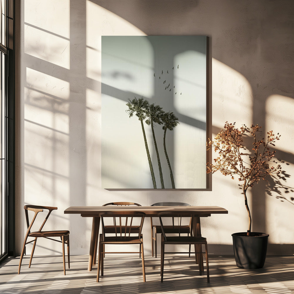 Minimalistische Vintage-Palmen und Sonnenuntergang | Leinwand