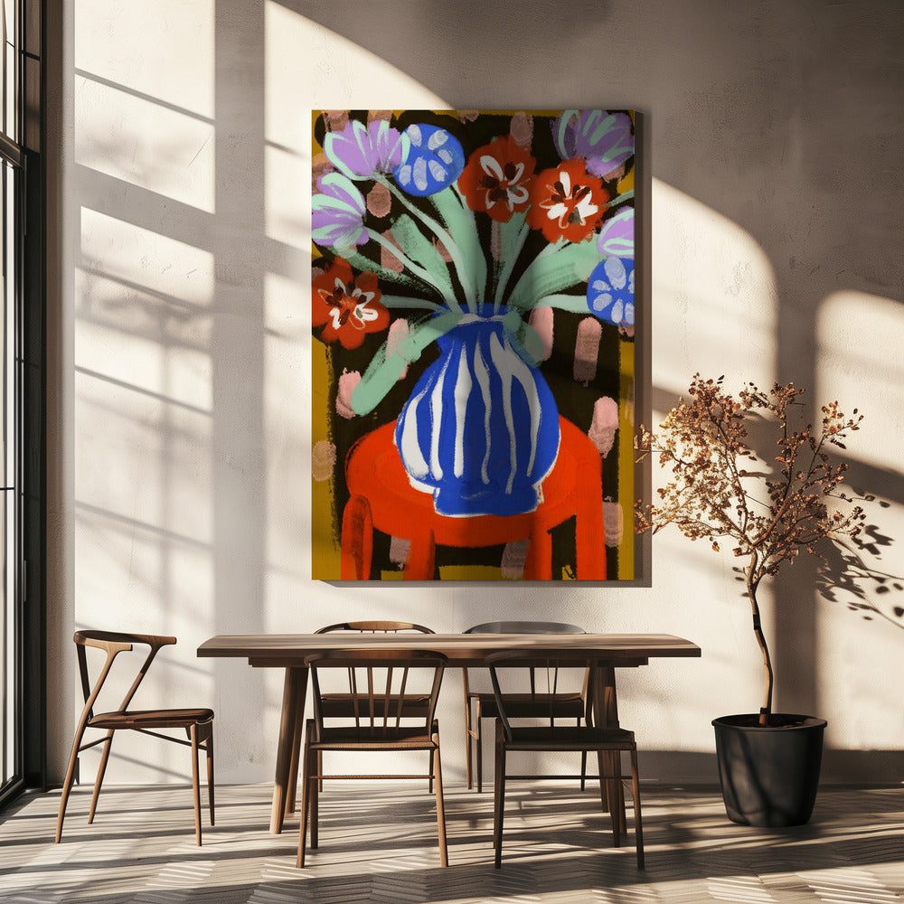 Vase mit fröhlichen Blüten | Leinwand