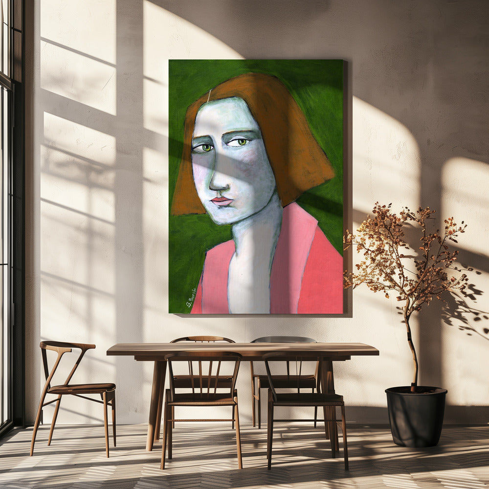 Frau in rosa Jacke | Leinwand