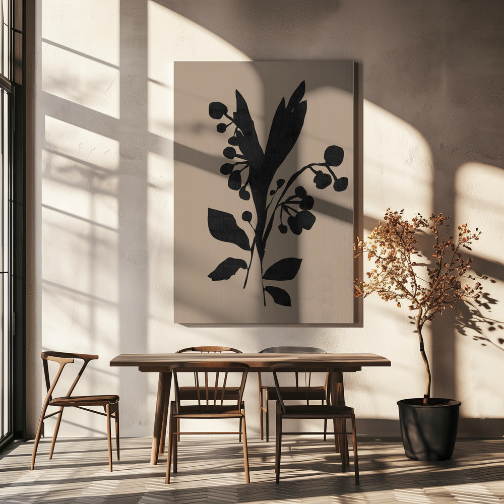 Black Floral Buds Modern Botanical Silhouette | Canvas