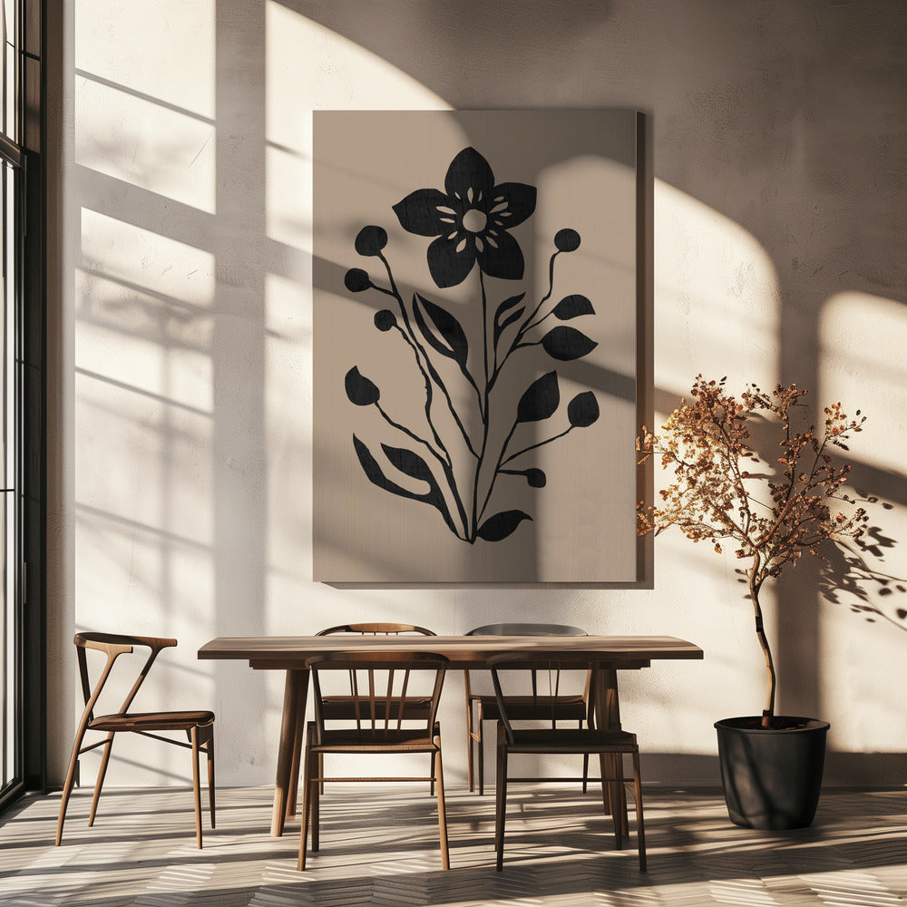 Black Flower Modern Botanical Silhouette | Canvas