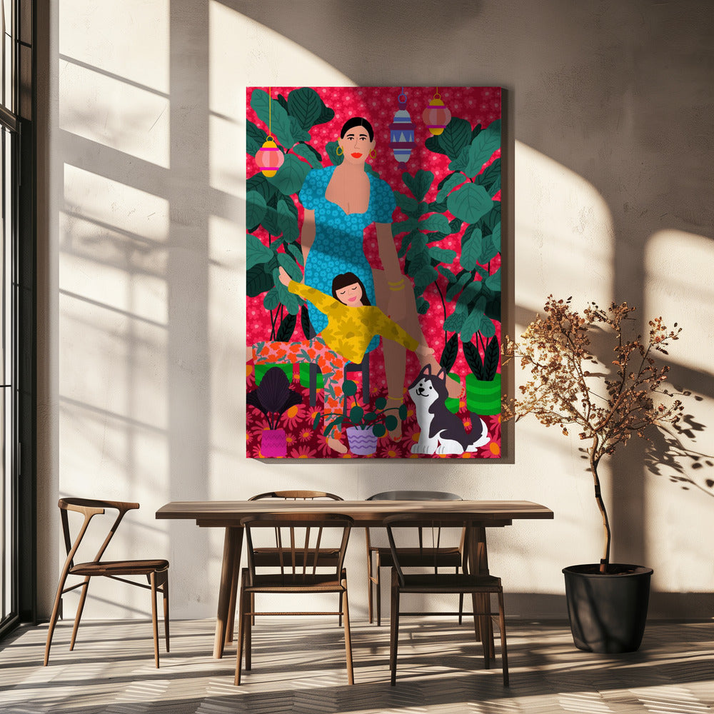 Frau und Kind im Garten | Leinwand