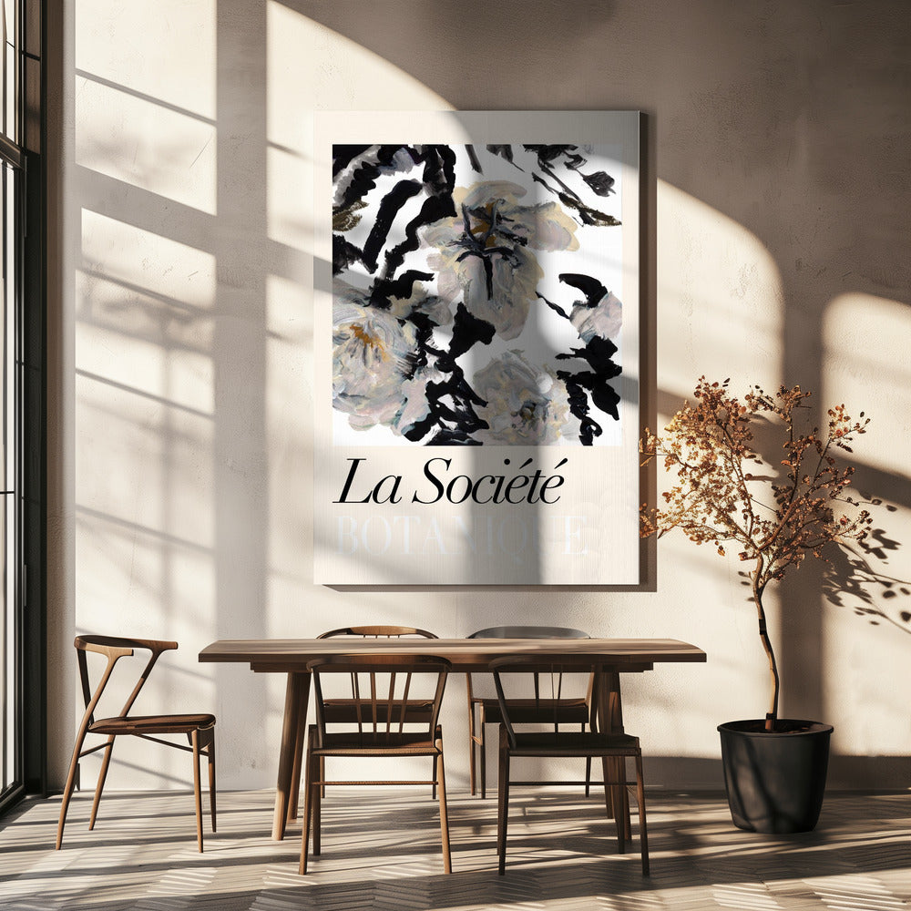 La Société Botanique Schwarze und weiße und cremefarbene Blumen 2 | Leinwand
