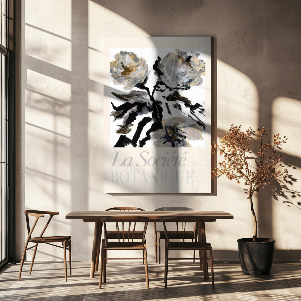 La Société Botanique Schwarze, weiße und cremefarbene Blumen | Leinwand