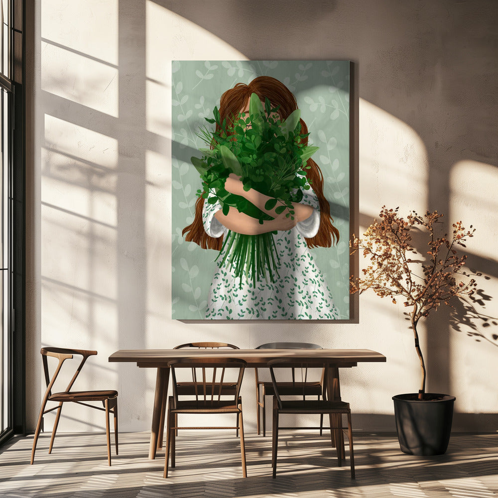 Mädchen mit Blumenstrauß | Leinwand
