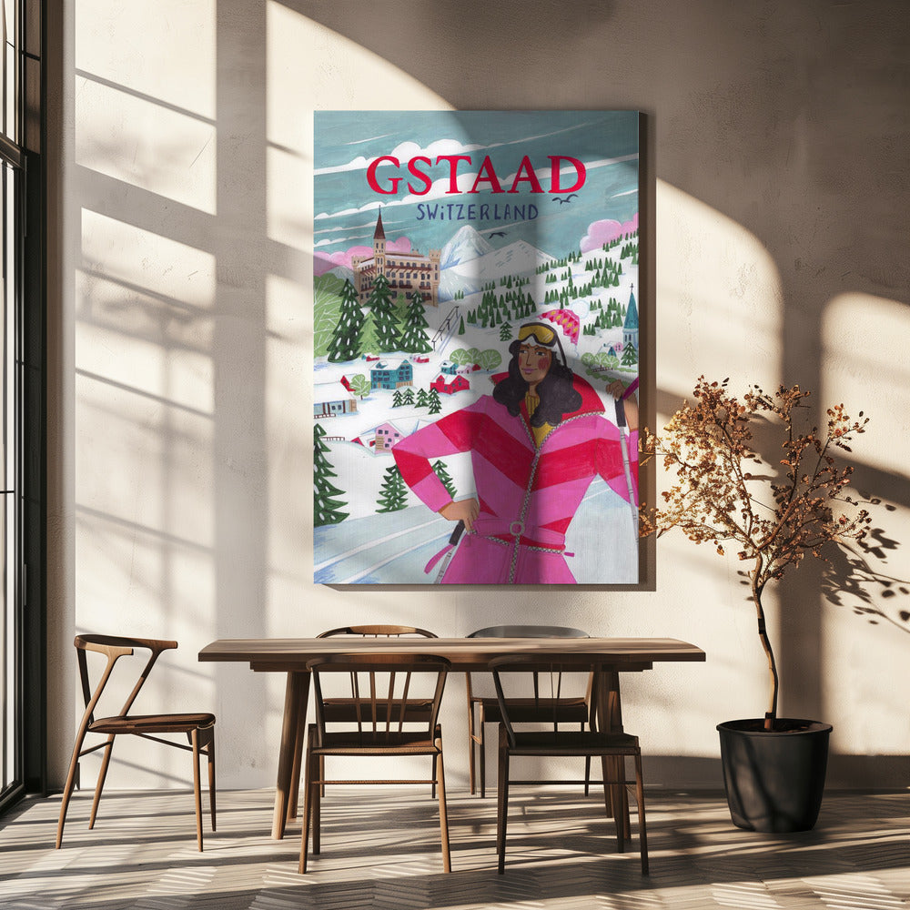 Reiseposter Frau in Gstaad, Schweiz | Leinwand