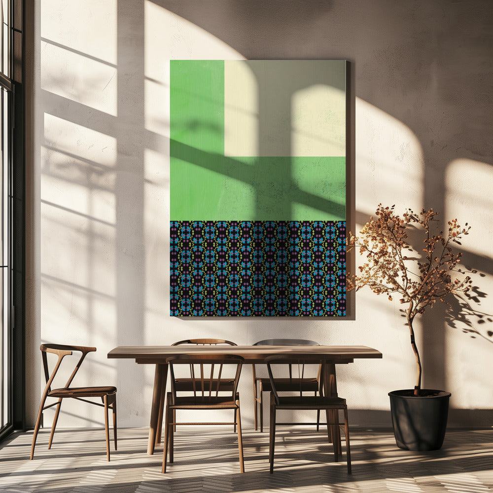 Pastellgrüne Collage mit Nyonya-Muster | Leinwand