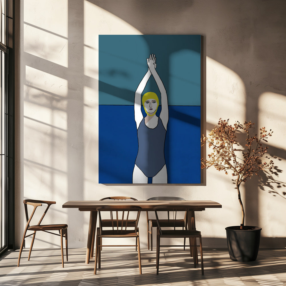 Schwimmer mit gelber Kappe | Leinwand
