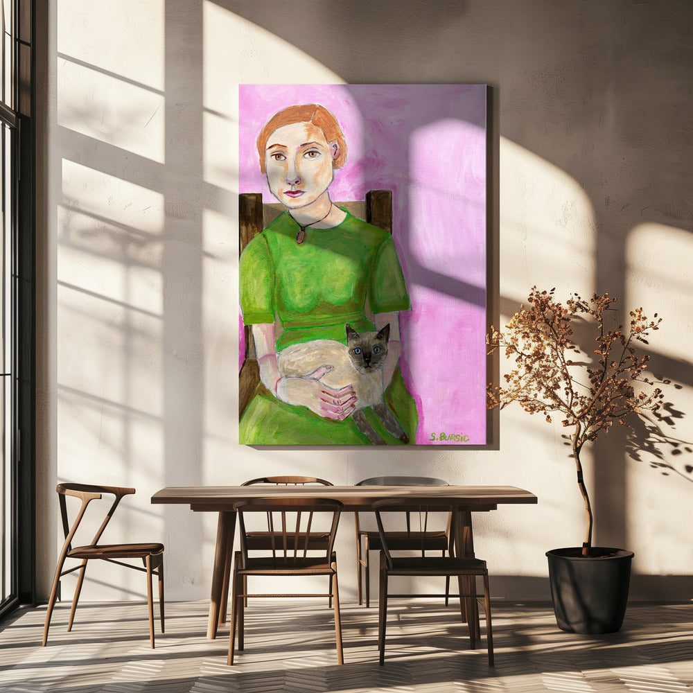 Dame mit Katze | Leinwand