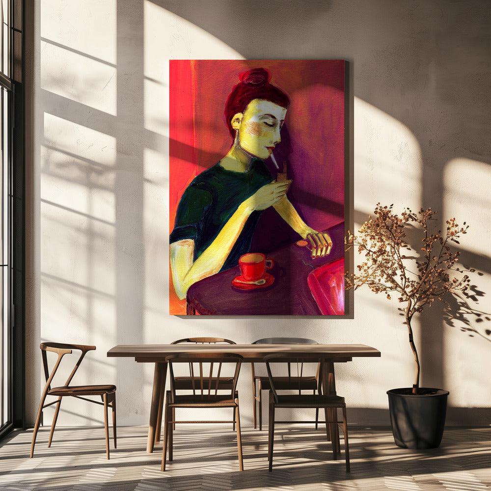 Dame zündet Zigarette an | Leinwand