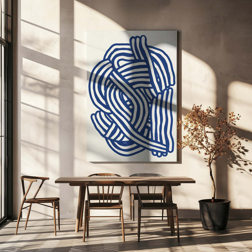 Organische Linienkunstform in Blau | Leinwand