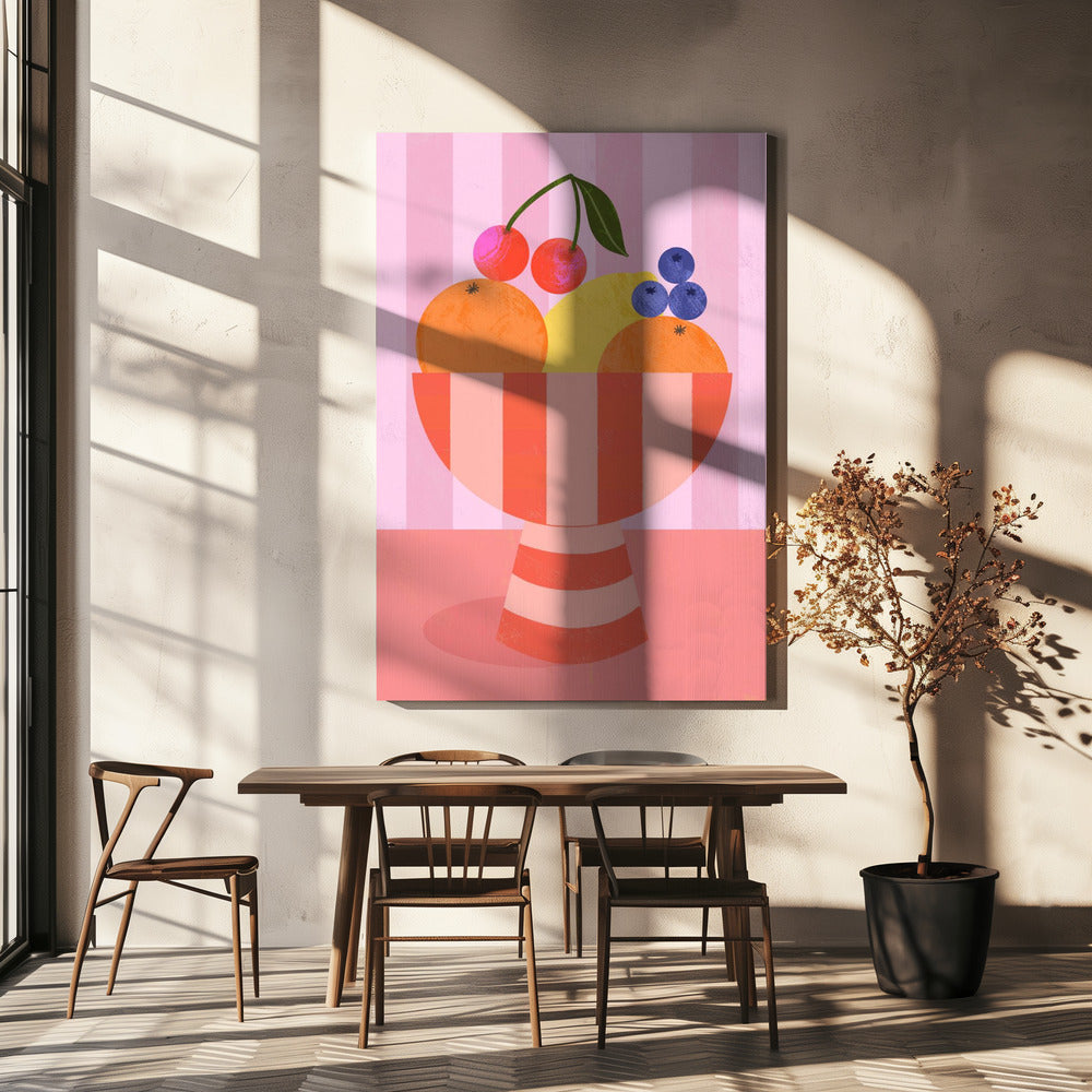 Fruit in Striped Bowl | Canvas