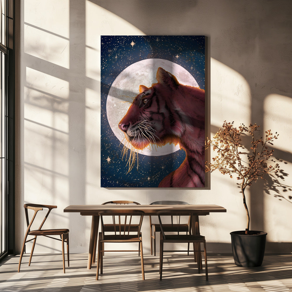 Mond und Tiger Farbe Groß | Leinwand