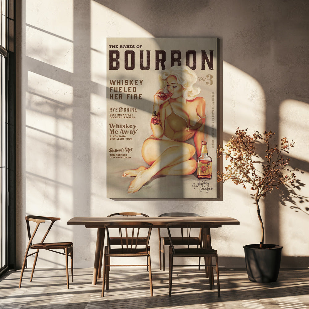 Bourbon Wall Art. Sexy Vintage Pin Up Girl Drinking Whiskey | Canvas