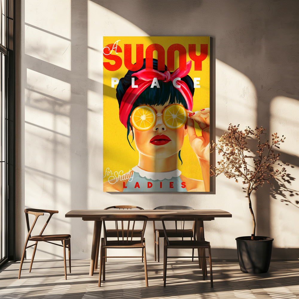 Ein sonniger Ort für schattige Damen Orange Pinup Art | Leinwand