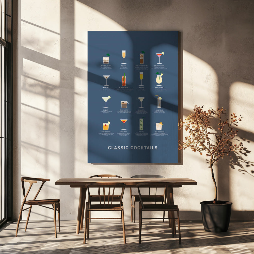 Klassische Cocktails Poster blau | Leinwand