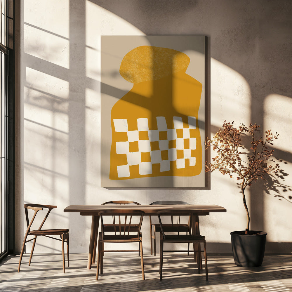 Golden Checkered Form | Canvas