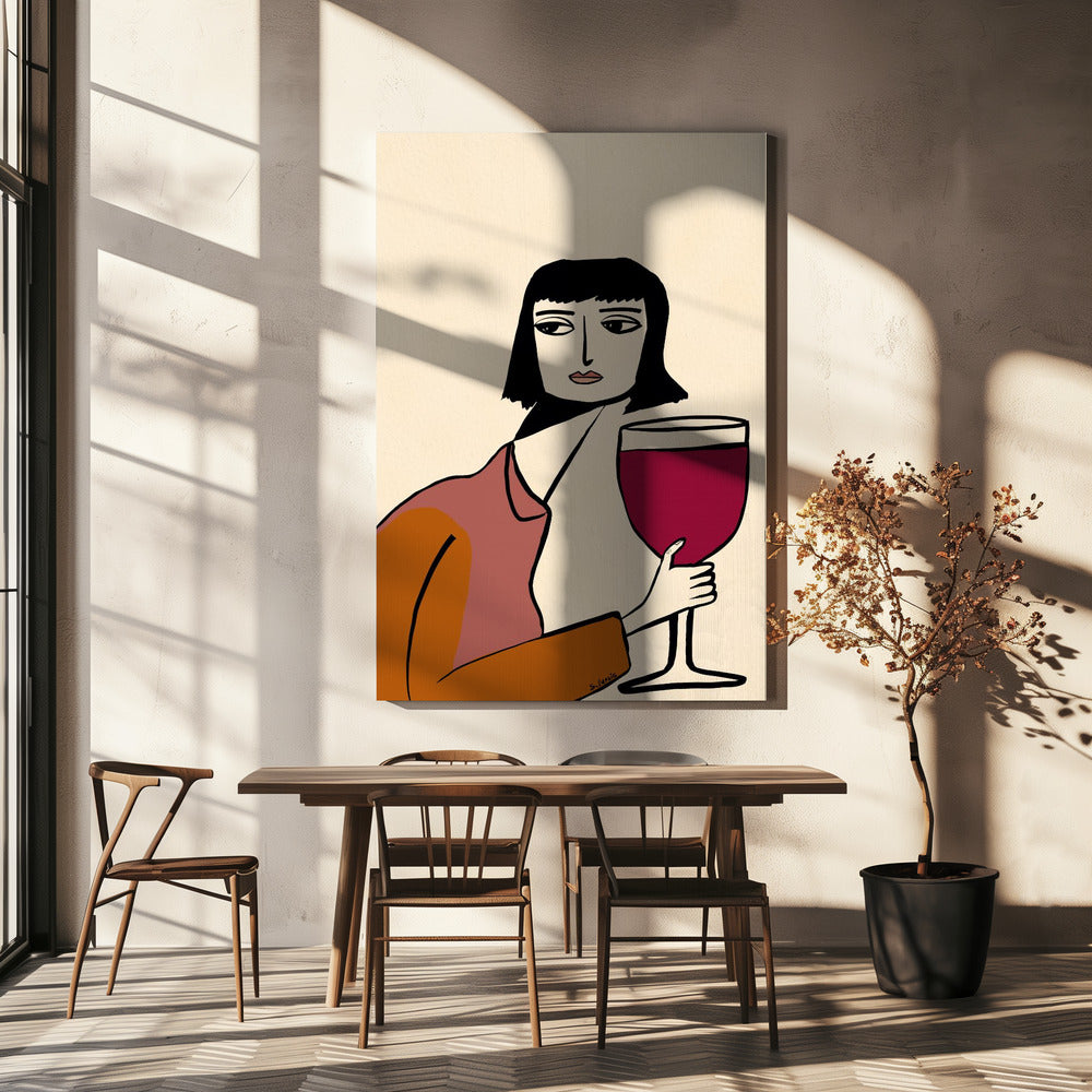 Dame trinkt Wein | Leinwand