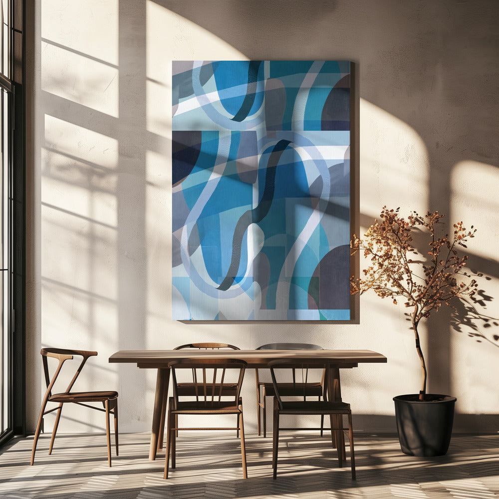 Abstrakte blaue und neutrale Swervy Shapes 2 | Leinwand