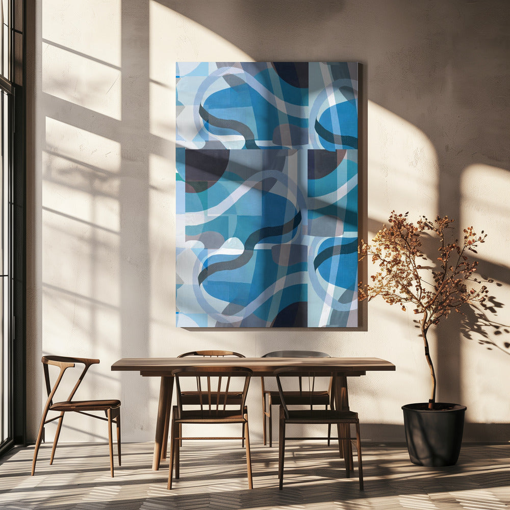 Abstrakte blaue und neutrale Swervy Shapes 3 | Leinwand