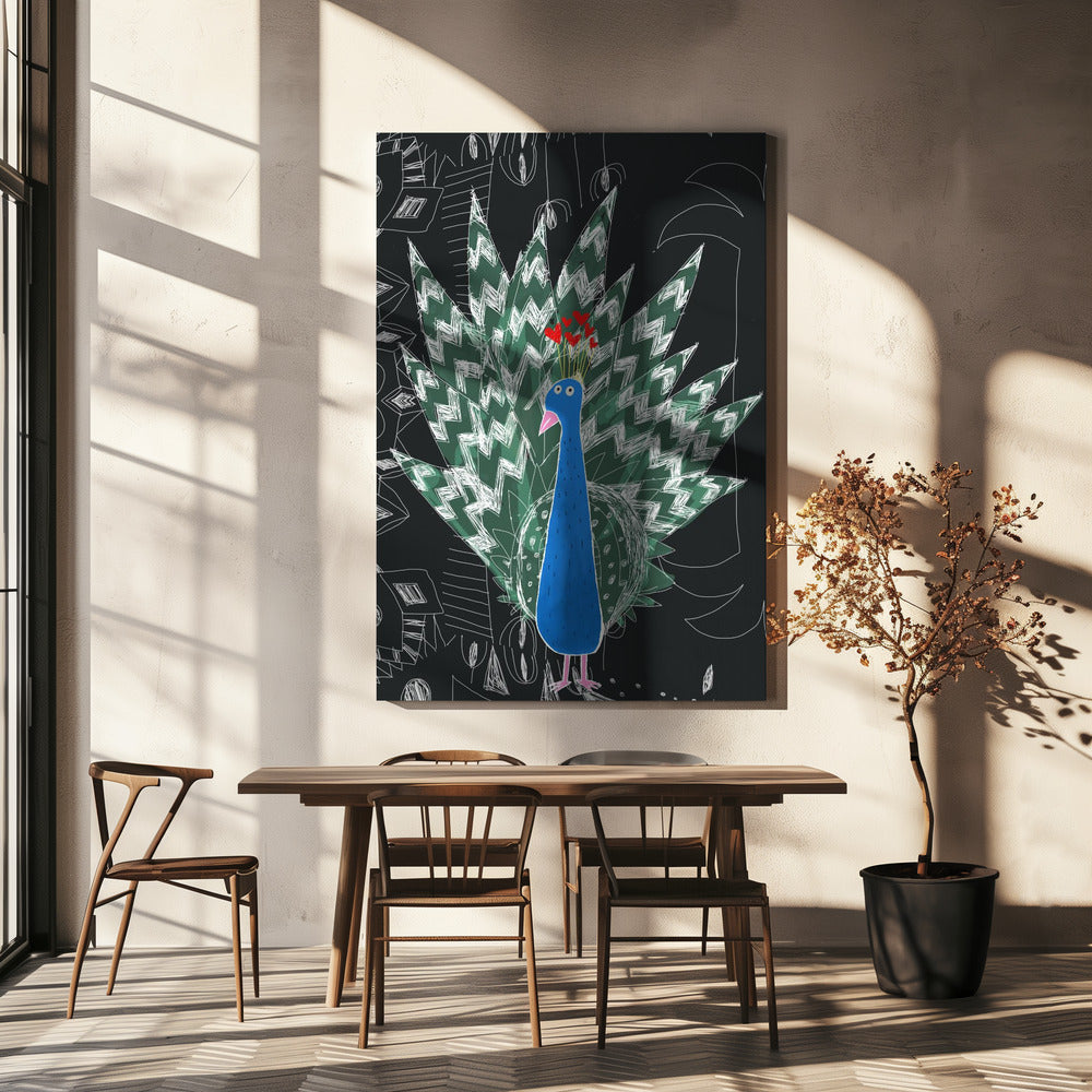 Süßer Pfau mit Dschungel-Doodle von Künstlerin Carla Daly | Leinwand