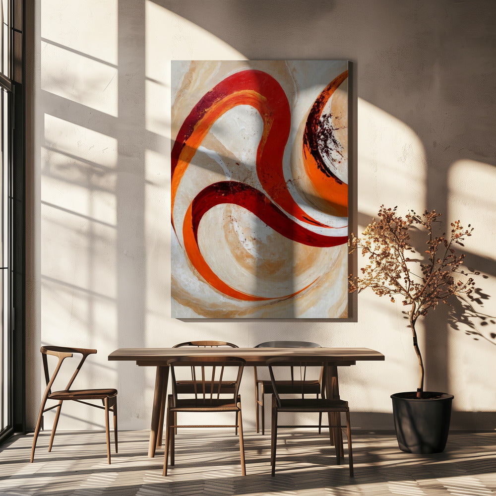 Rote und orange Wirbel auf neutralem Hintergrund | Leinwand