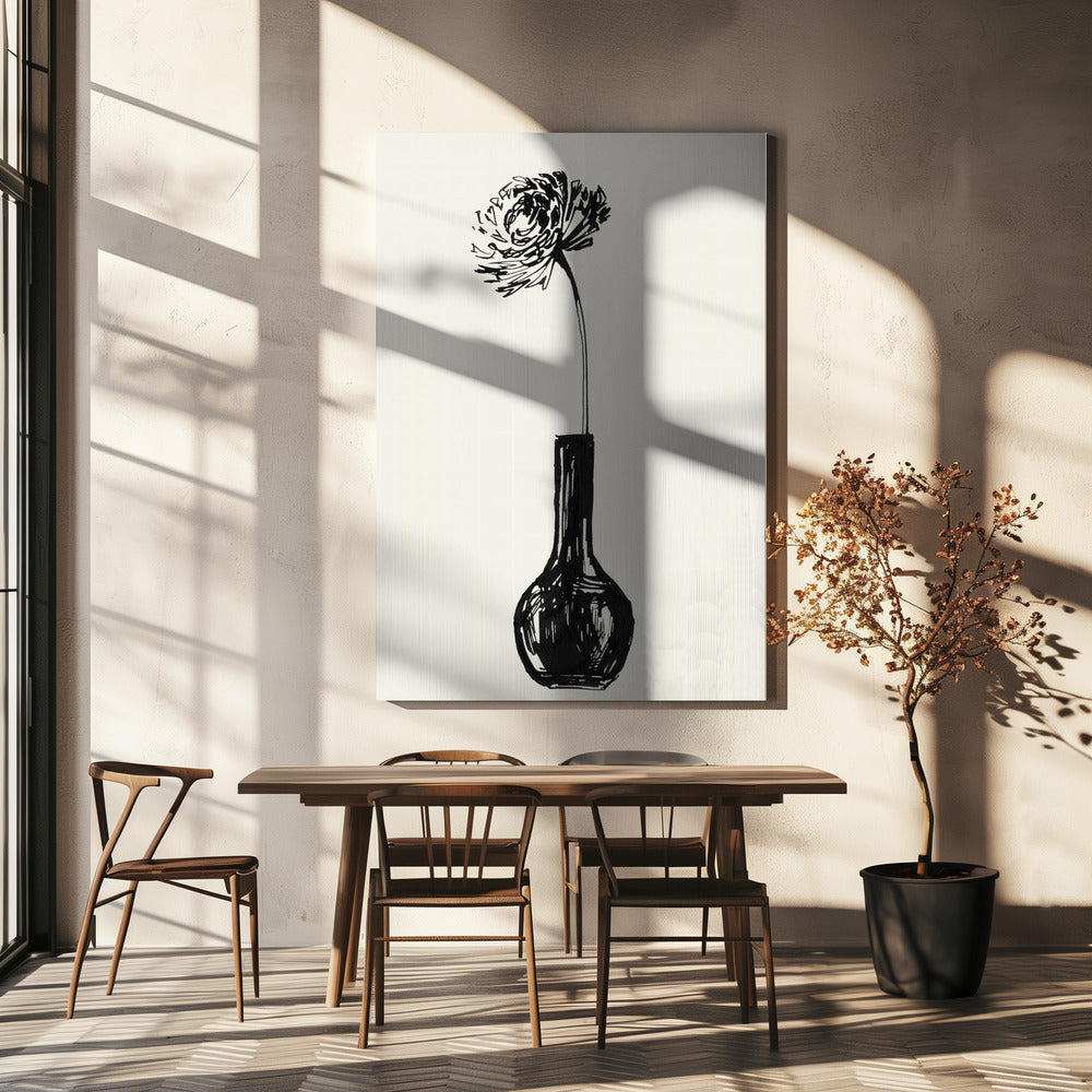 Blume in einer Vase, Tintenskizze | Leinwand