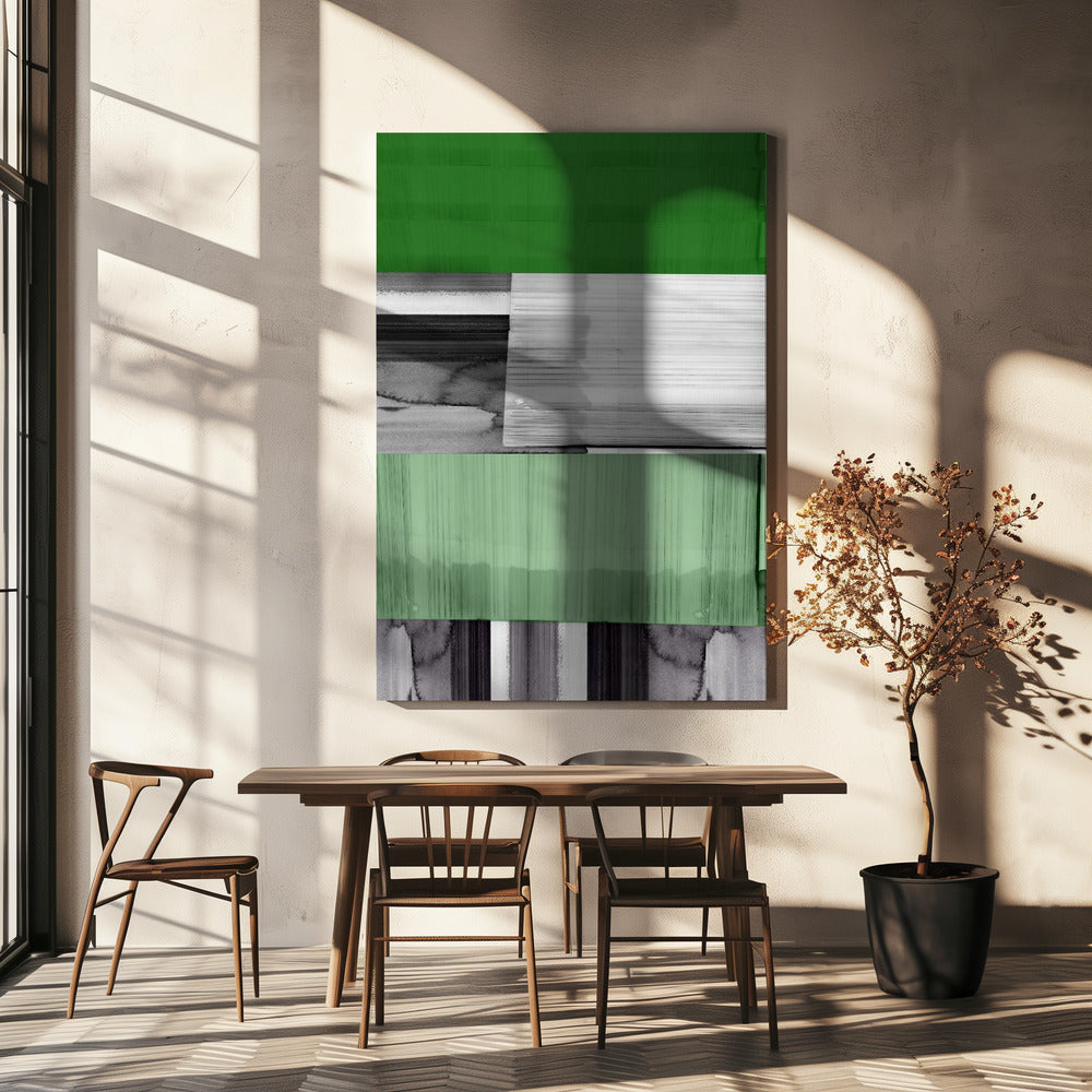 Abstract Black White Green Grey 1 | Canvas
