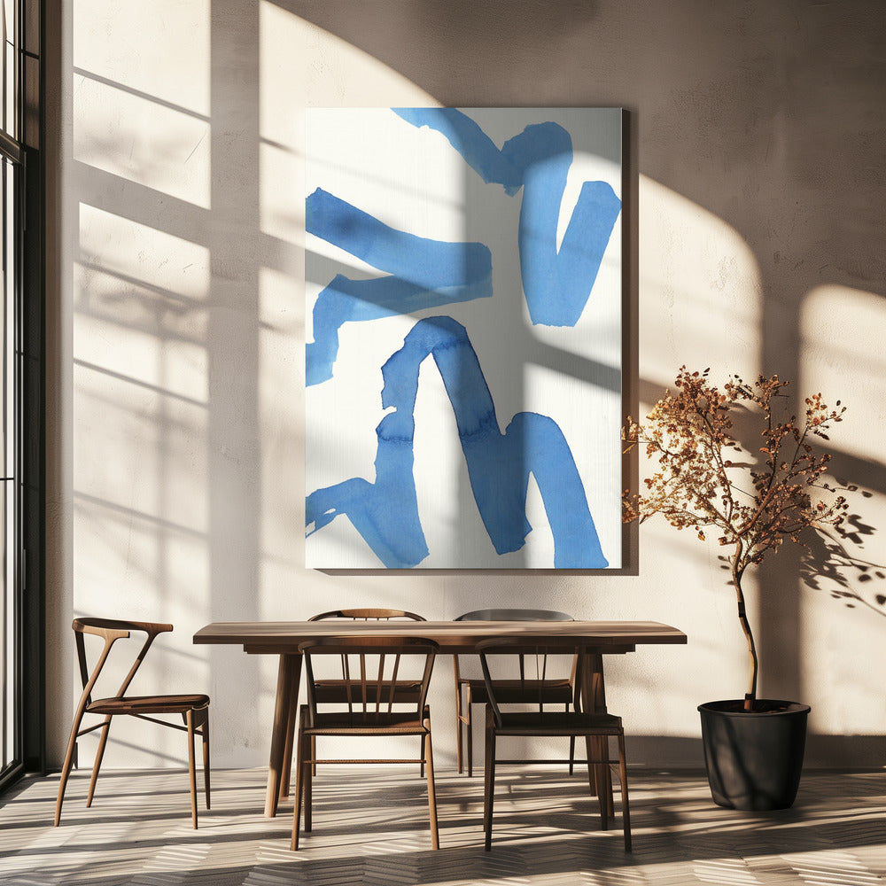 Abstrakter blauer Pinselstrich-Kunstdruck Nr. 1 | Leinwand