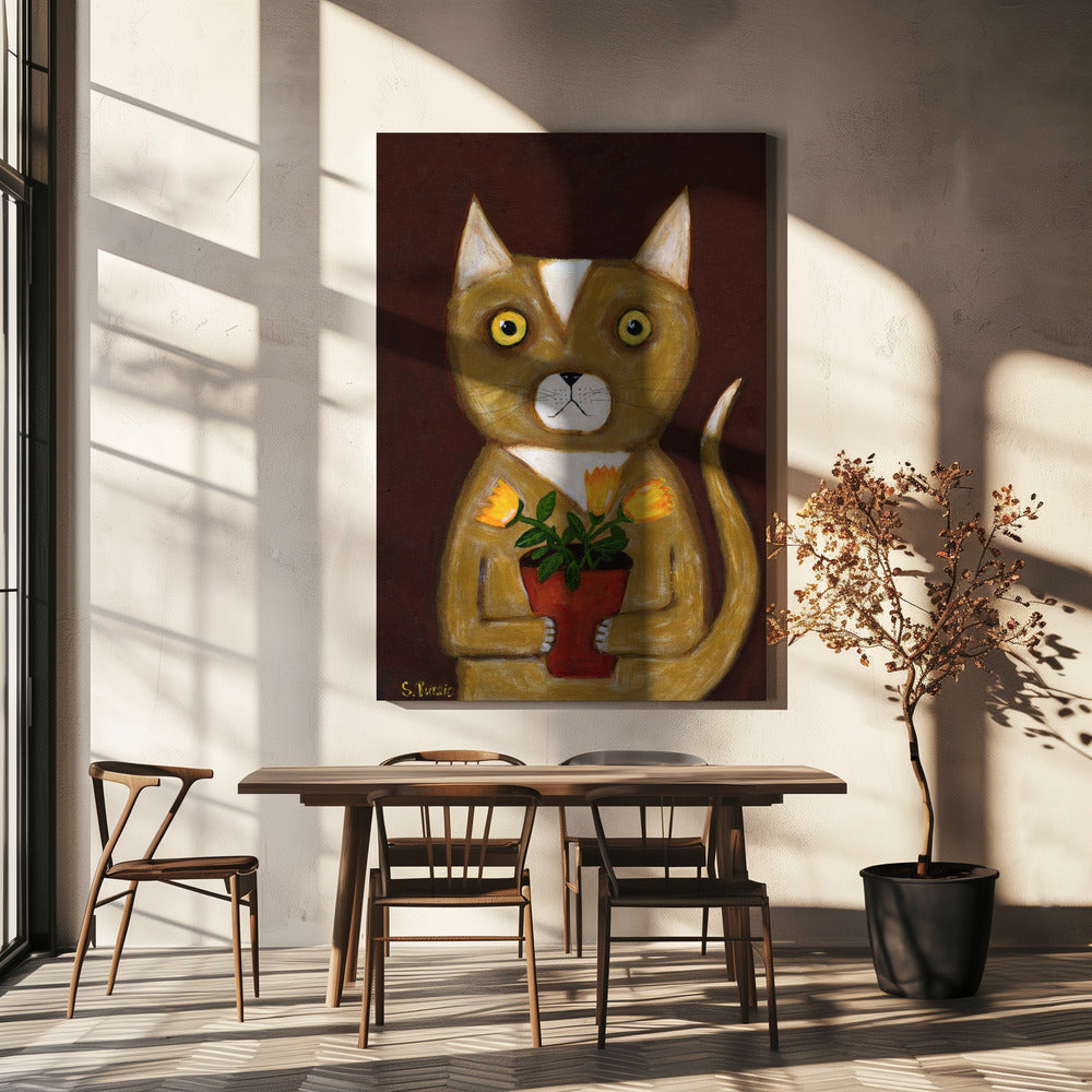 Topfpflanze Katze | Leinwand