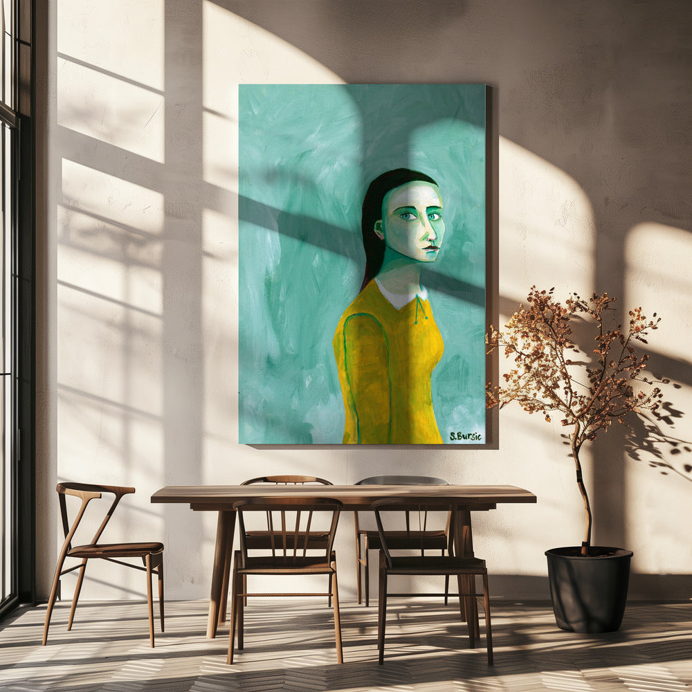 Dame im gelben Kleid | Leinwand