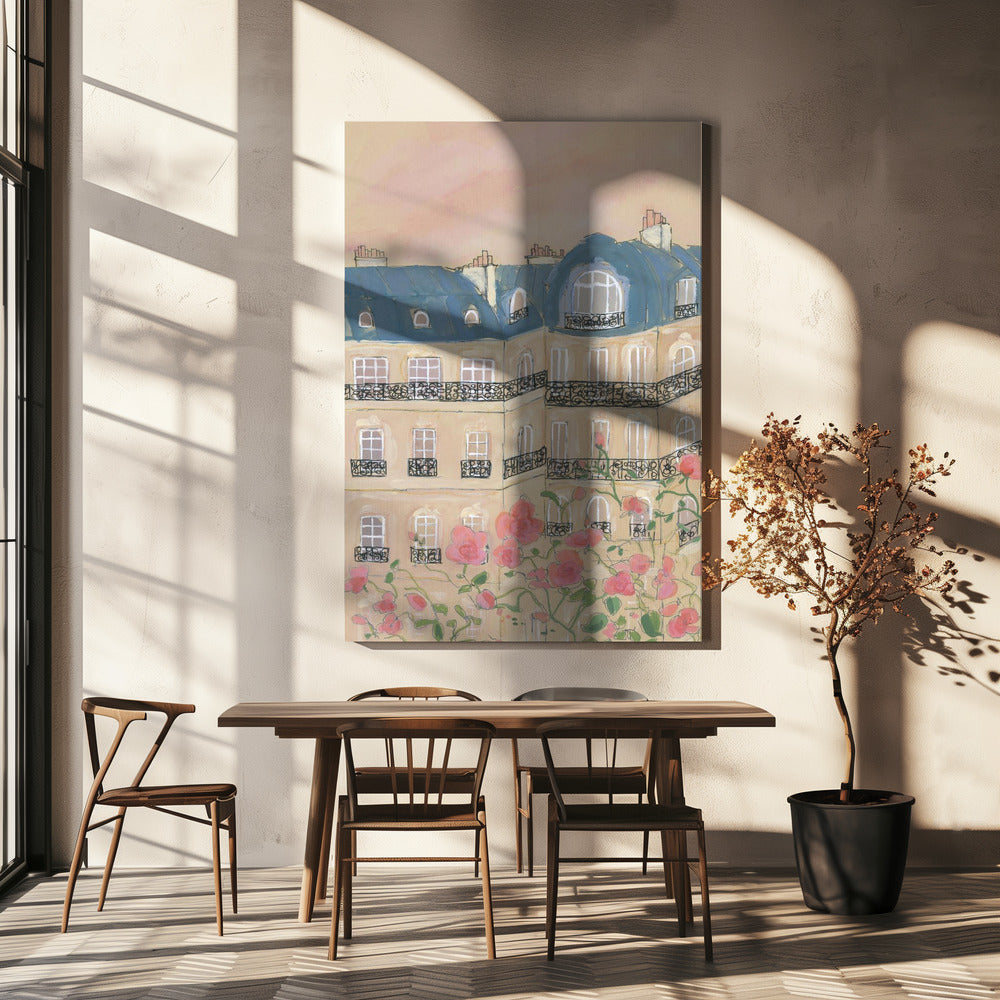 Sonnenuntergang über Pariser Gebäuden | Leinwand