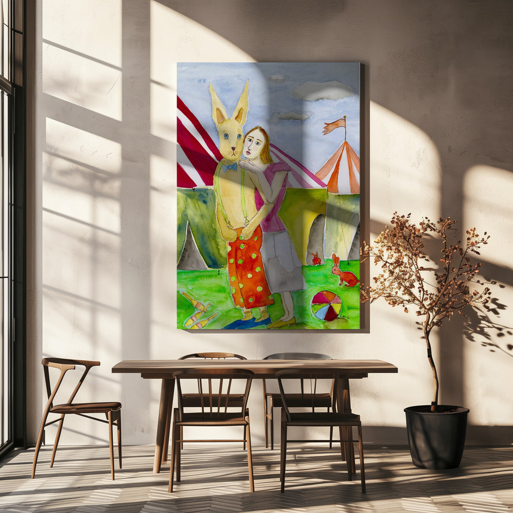 Zirkusartisten mit Kaninchen | Leinwand