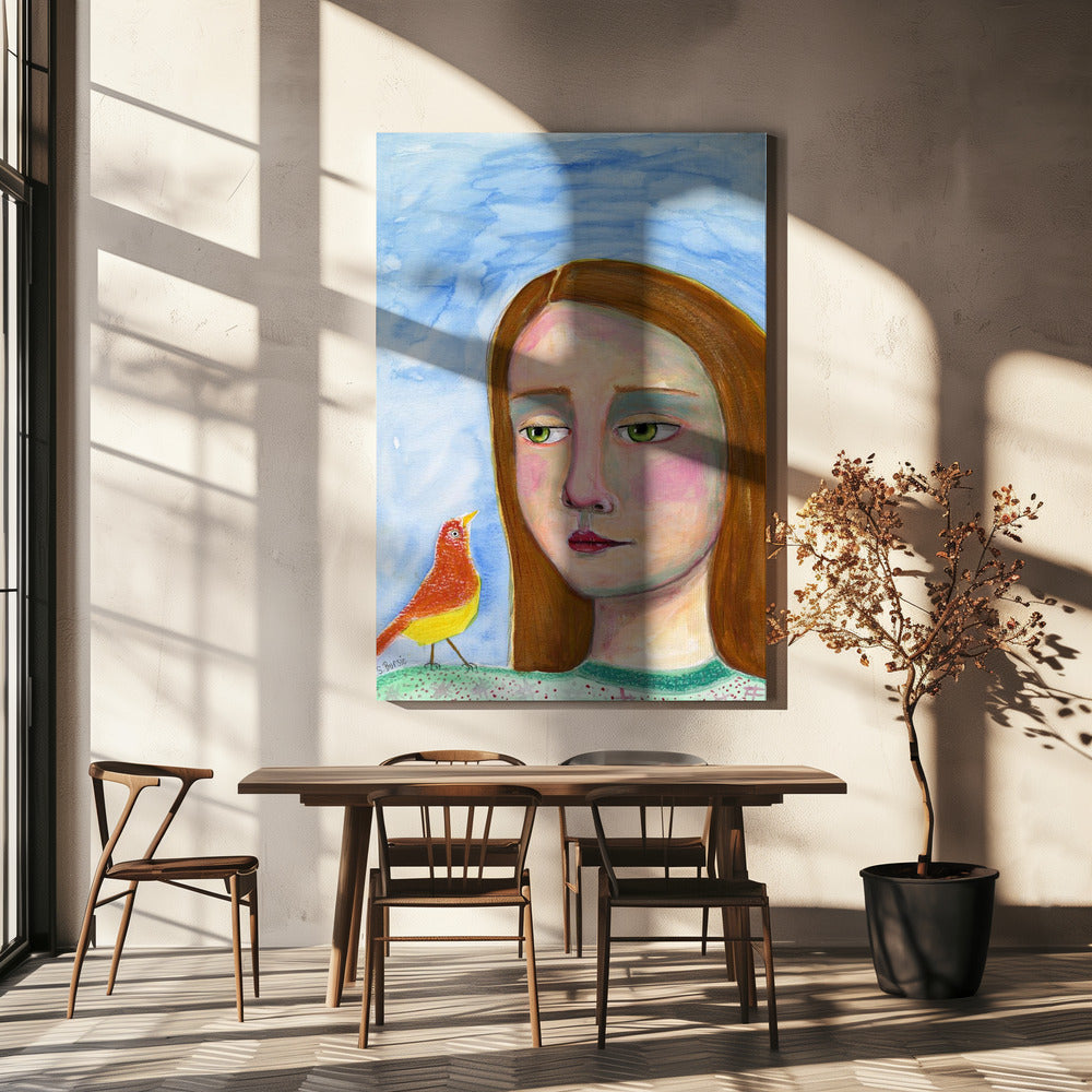 Dame mit kleinem Vogel | Leinwand