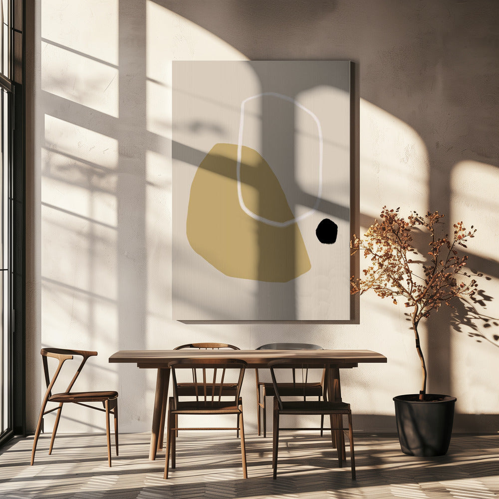 Beige und schwarze geometrische Formen | Leinwand
