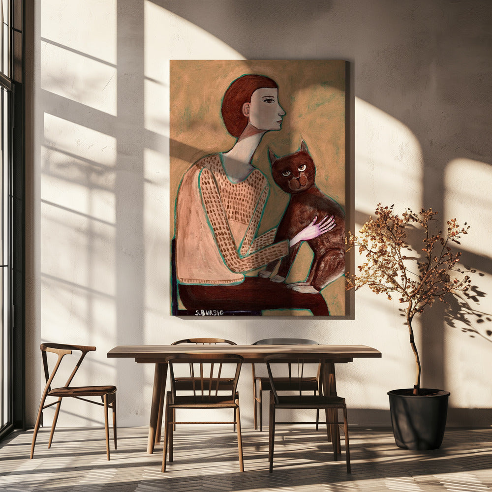 Frau mit Katze | Leinwand