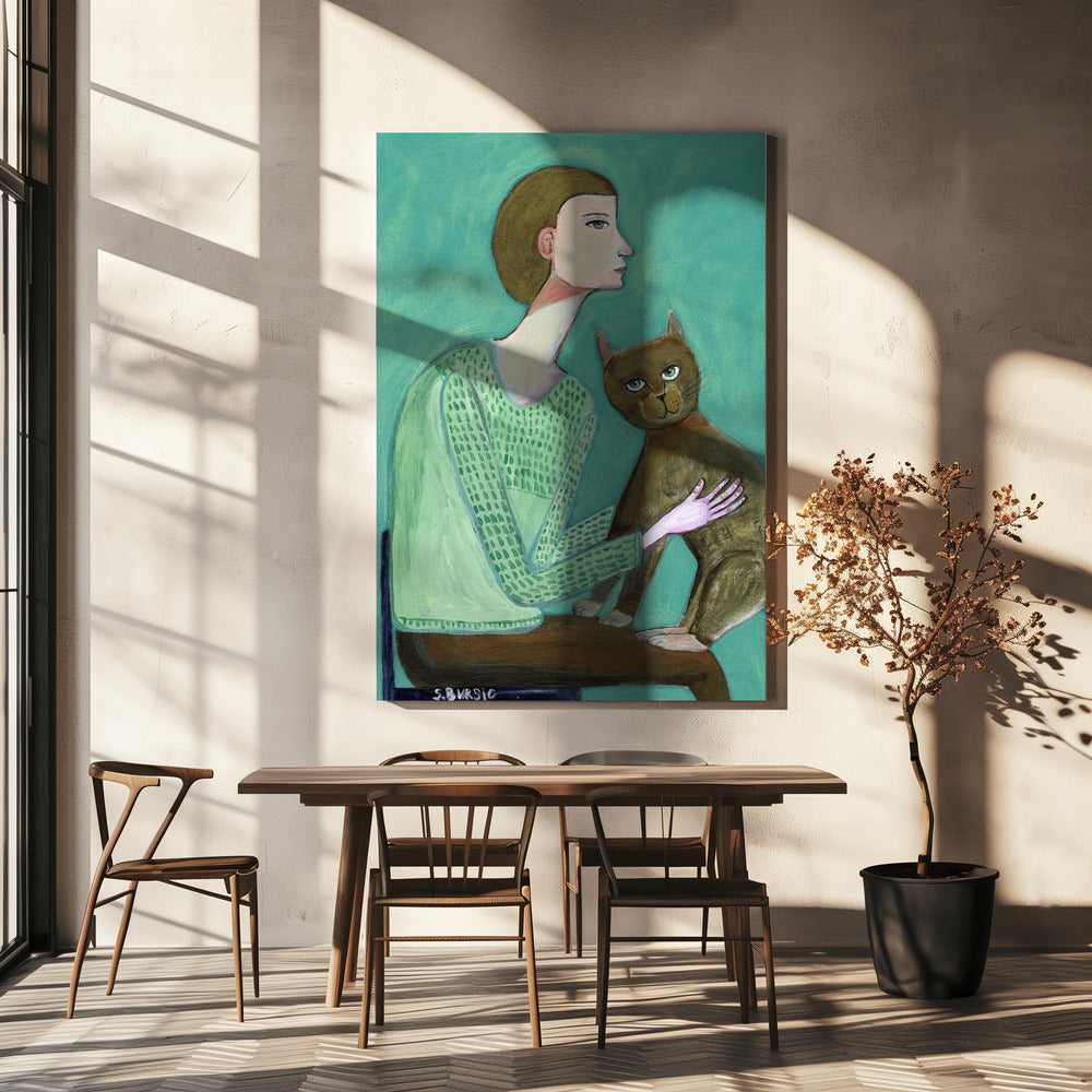 Frau mit Katze | Leinwand