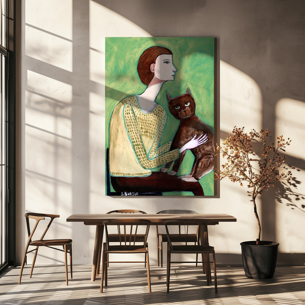 Frau mit Katze | Leinwand